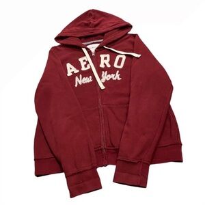 Aeropostale NY 87 Zip Up Hoodie Women’s XL Patch Logo 2012 Maroon Distressed